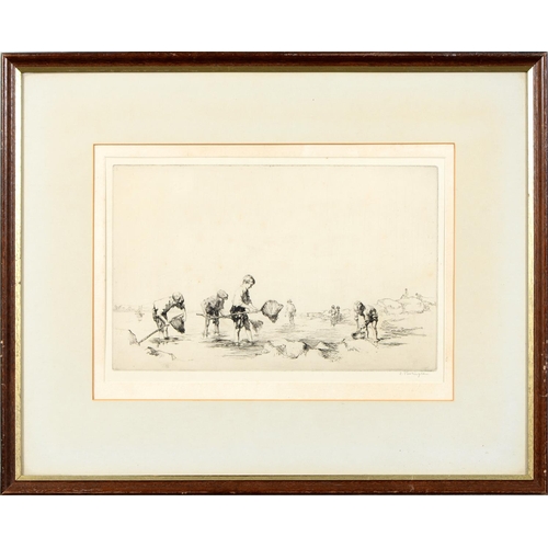 888 - Sidney Tushingham (1884-1968) - Youths Crabbing on the Beach, signed in pencil, etching, 21.5 x 33cm... 