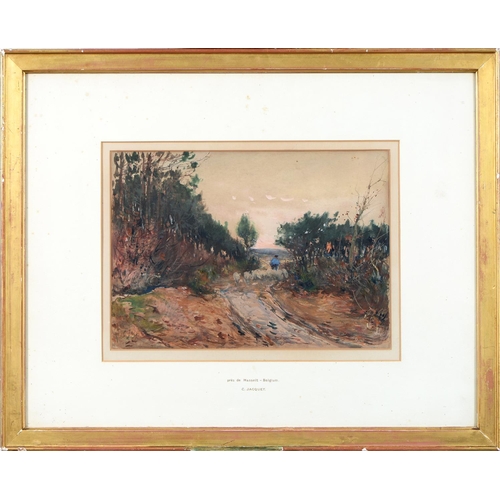 900 - C. Jacquet, late 19th/early 20th c - Près de Hasselt, Belgium, signed, inscribed and titled m... 