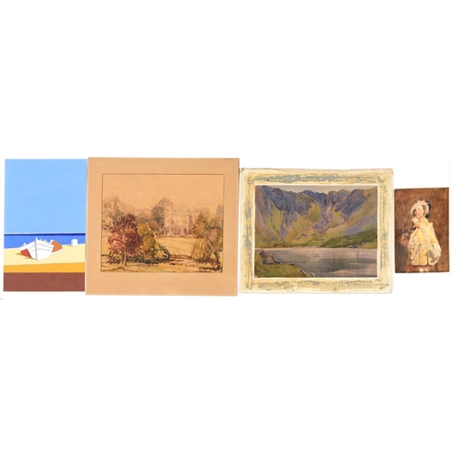 908 - English School, 19th c - A Cavalier, watercolour, 33 x 23cm, another three pictures, various, (4)... 