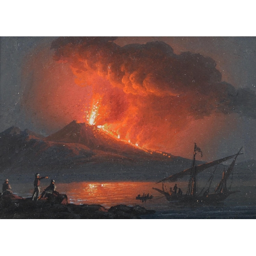 911 - Neapolitan School - Vesuvius by Night; and by Day, a pair, gouache, 70 x 100mm and another, Pompeii,... 