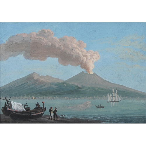 911 - Neapolitan School - Vesuvius by Night; and by Day, a pair, gouache, 70 x 100mm and another, Pompeii,... 