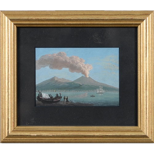 911 - Neapolitan School - Vesuvius by Night; and by Day, a pair, gouache, 70 x 100mm and another, Pompeii,... 