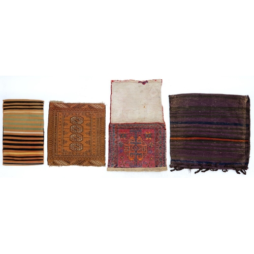 936 - A Baluch bag, 76 x 79cm, an Afghan mat, 64 x 57cm, a Luristan bag (opened out) 94 x 57cm and a Persi... 