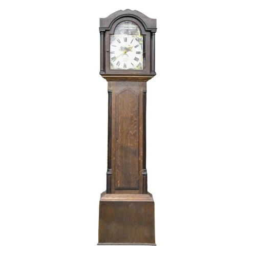 986 - A Victorian thirty hour oak and mahogany longcase, Thomas Cooke Derby, with break arched painted dia... 