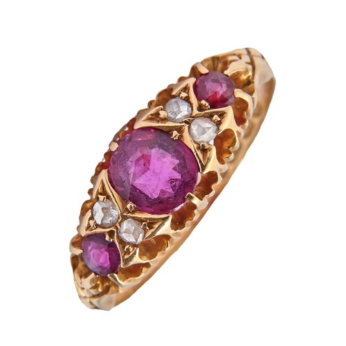 129 - A Victorian ruby and diamond ring, in 18ct gold, Birmingham 1895, 3.3g size N