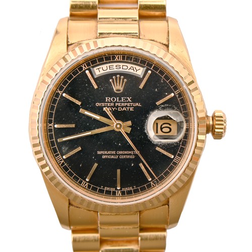 210 - A Rolex 18ct gold gentleman's wristwatch, Oyster Perpetual Day-Date, Ref 18238, No A539001, calibre ... 