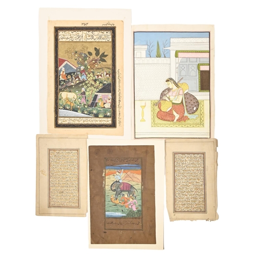 368 - An Indian Mughal illuminated manuscript leaf, 19th c or earlier, painted in gouache with a tiger hun... 