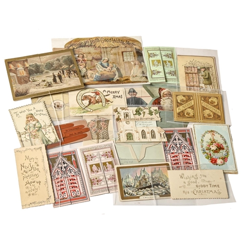 376 - Christmas Greetings Cards. A Victorian pop-up action architectural card, n.d. [c. 1870-80], printed ... 