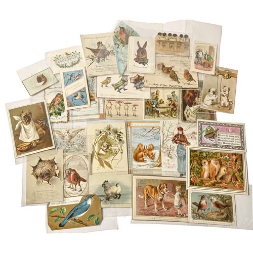 377 - Christmas Greetings Cards. Approx. ninety with animals, including anthropomorphic and novelty, 19th-... 