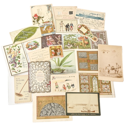 378 - Christmas Greetings Cards. Miscellaneous cards, 19th-20th c, including a mid-Victorian embossed pape... 