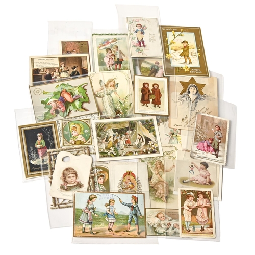 380 - Christmas Greetings Cards. Sentimental cards printed with children and adolescents, 19th-20th c, var... 