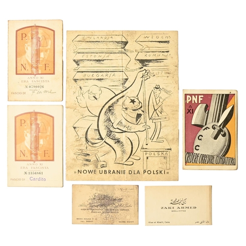 445 - World War Two. [Italian Fascism] Three PNF membership cards, dated 1929, 1931 & 1932, each illus... 