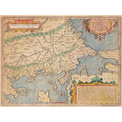 469 - Greece, Thrace. Abraham Ortelius (1527-1598) - Thraciæ Veteris Typus, double-page map, letterpress t... 