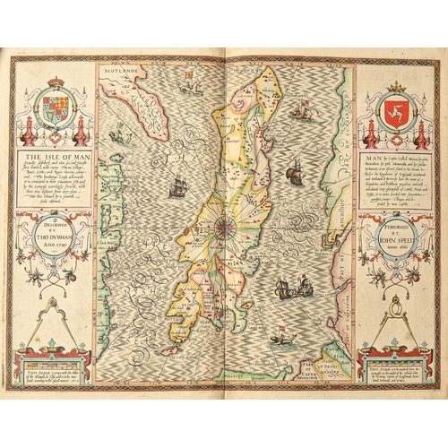 478 - John Speed (1551/52-1629) - The Isle of Man, double-page map, letterpress to verso, s.l., dated 1610... 