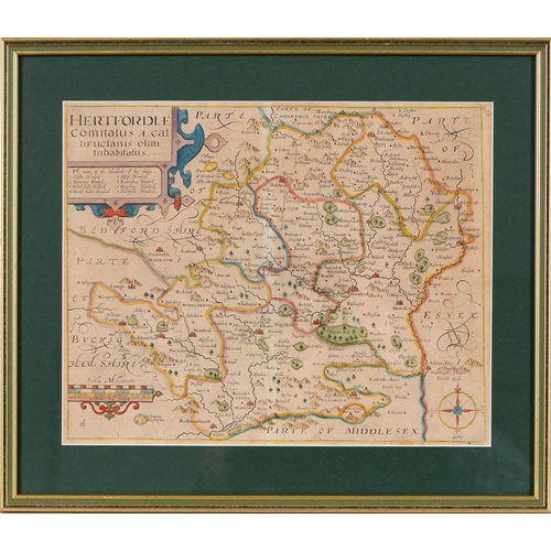 485 - William Kip (act. 1588-1635) after John Norden (1546-1625) - Hertfordshire, double-page county map, ... 