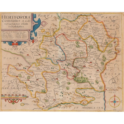 485 - William Kip (act. 1588-1635) after John Norden (1546-1625) - Hertfordshire, double-page county map, ... 