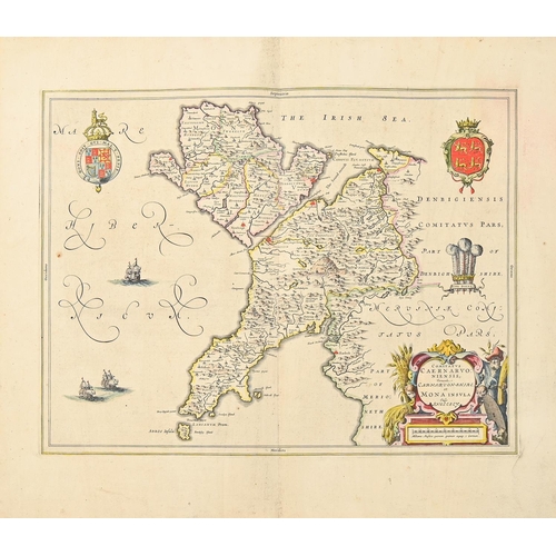 488 - Wales. Joan Blaeu (1596-1673) - Caernarvonshire and Anglesey, and Denbighshire and Flintshire; two d... 