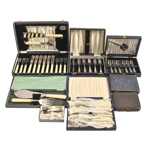 525 - A quantity of EPNS and other cased flatware, mid 20th c and later