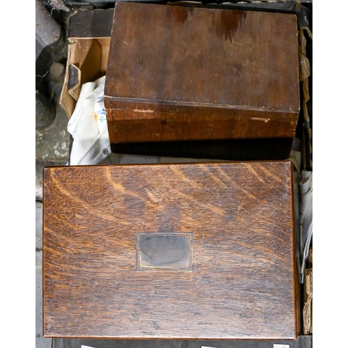 583 - Miscellaneous items, including plated flatware, a Victorian oak writing box, table linens, etc... 