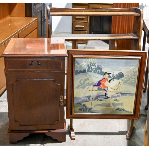 613 - A walnut bow fronted bureau-cabinet, 112cm h x 121cm w and miscellaneous other furniture, including ... 