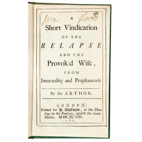 99 - Drama & the Theatre. [Vanbrugh (John)], A Short Vindication of the Relapse and the Provok'd Wife... 