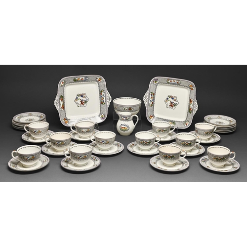 492 - A Wedgwood bone china tea service, early 20th c, with black seaweed border, the service including a ... 