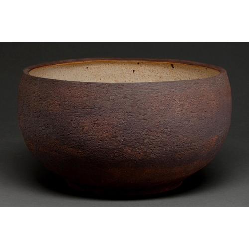 496 - Studio ceramics. Ovoid Bowl, textured and partially glazed earthenware, 41cm diam