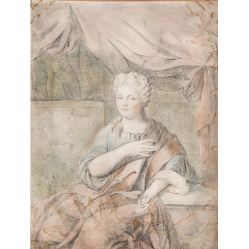 880 - French School, late 17th/early 18th c - Portrait of a Lady of Title, three-quarter length, sitting b... 