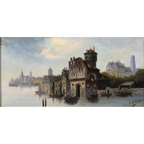 882 - Northern European School - Canal Scene, signed Fr Gilberts, oil on canvas, 25 x 51cm... 