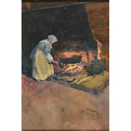 890 - English School, early 20th c - Tending the Fire; Nursing the Baby, a pair, both signed with initials... 