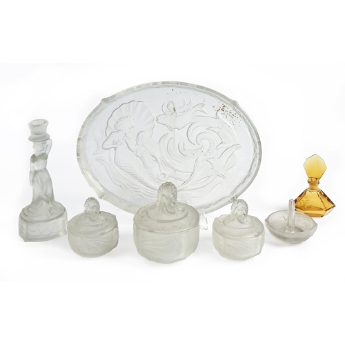 1150 - Miscellaneous cut and coloured glass ware, including dressing table sets, etc