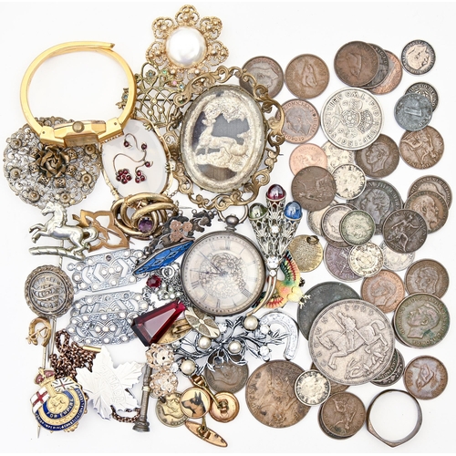 121 - Miscellaneous costume jewellery, 19th c and later, including several silver articles, 1935 crown and... 