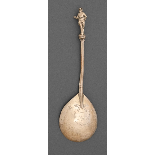 146 - A silver 'apostle' spoon, Low Countries, 19th c, the fig shaped bowl on square stem terminating in t... 