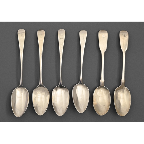 159 - Four George III silver tablespoons, uniformly crested, all London, by various makers, 1794, 1806 and... 