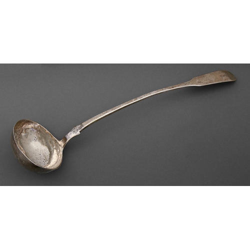 162 - A Continental silver soup ladle, early 19th c, Fiddle pattern, maker's mark IL, struck twice and flo... 