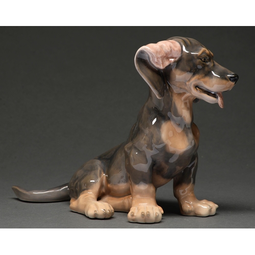 483 - A Royal Copenhagen porcelain model of a Dachshund, 18cm h, painted and printed marks... 