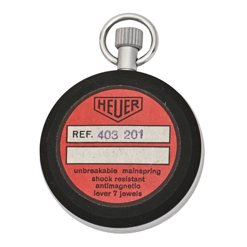 59 - A Heuer matt and burnished oxidised metal stopwatch, ref 403/201, 53mm diam, maker's guarantee and b... 