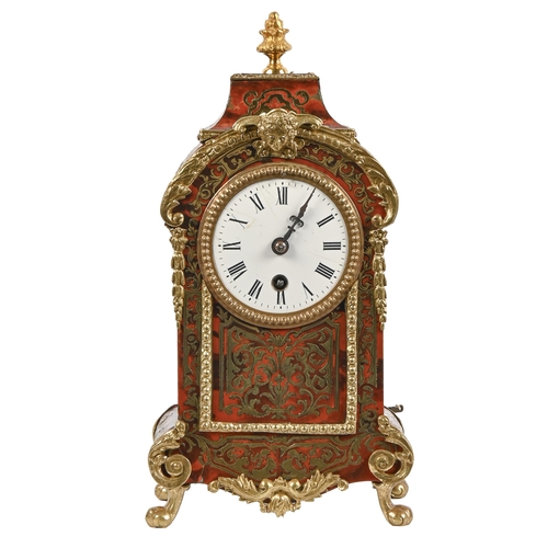 598 - A French Boulle mantel timepiece, late 19th c, with brass movement, pendulum, 29cm h... 