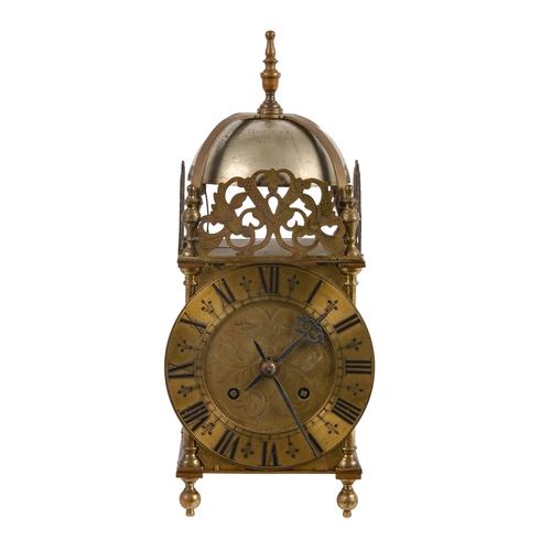 610 - An English brass lantern clock, early 20th c, in 17th c style, the backplate stamped CARTER BOWLES C... 