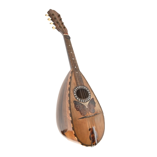 625 - An eight string bowl back mandolin, early 20th c, inlaid with mother of pearl and tortoiseshell, cas... 