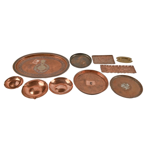 661 - Miscellaneous Victorian and later copper and other metalware, including Art Nouveau style trays, ash... 