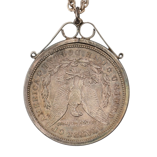 79 - Silver coin. United States Dollar 1921, mounted, on silver chain