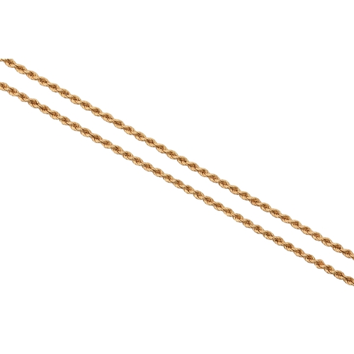 80 - An 18ct gold rope necklet, 70cm l, import marked Birmingham 1991, 10.4g