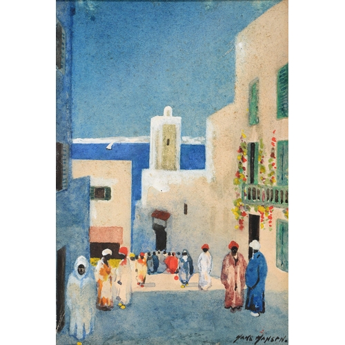 836 - Hans Hansen RSW (1884-1940) - Street Scene Tunis, signed, watercolour, 15.5 x 10.5cm... 