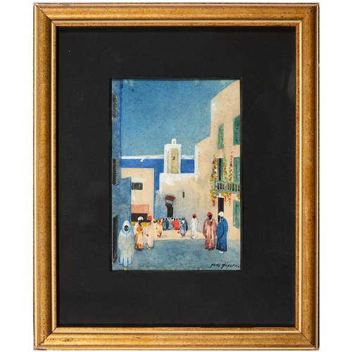 836 - Hans Hansen RSW (1884-1940) - Street Scene Tunis, signed, watercolour, 15.5 x 10.5cm... 