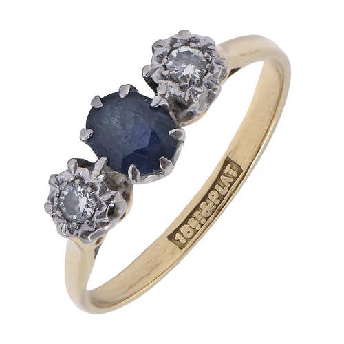 84 - A sapphire and diamond ring, gold hoop marked 18ct & plat, 2.6g, size P