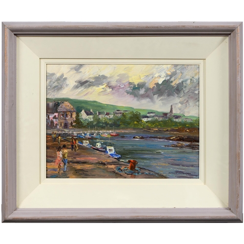 840 - Doreen Drennan, 20th c - Boats in a Harbour, signed, oil on canvas, 28 x 39cm