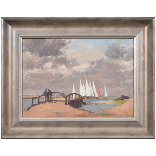 843 - British School, 20th C - Sailing Boats on the Norfolk Broads, oil on canvas board, 28.5 x 40cm... 