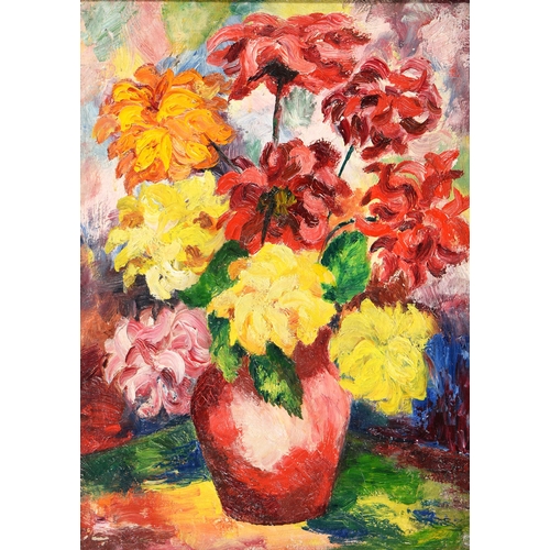 854 - D Bain (fl mid 20th c) - Vase of flowers, signed, signed again and dated 1944 verso, oil on canvas, ... 