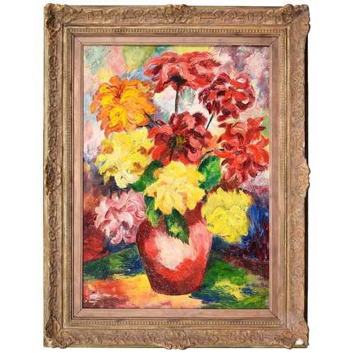 854 - D Bain (fl mid 20th c) - Vase of flowers, signed, signed again and dated 1944 verso, oil on canvas, ... 